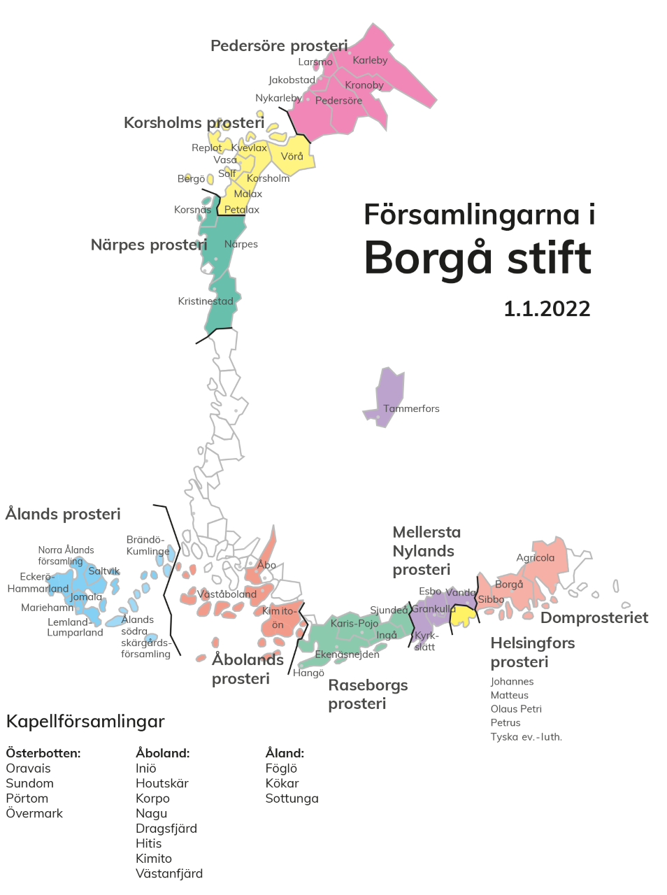 karta över Borgå Stifts församlingar