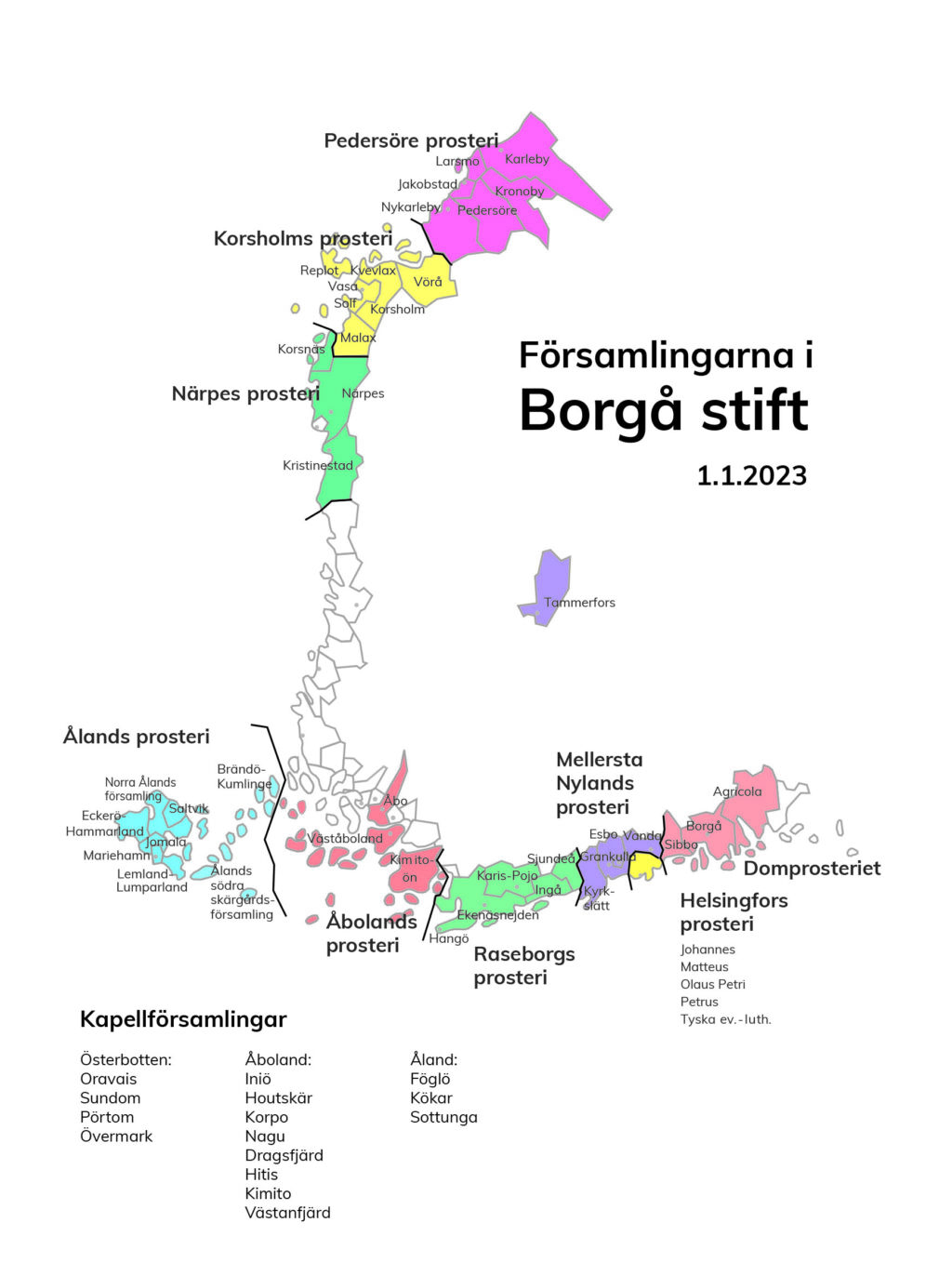 karta på församlingarna i Borgå Stift
